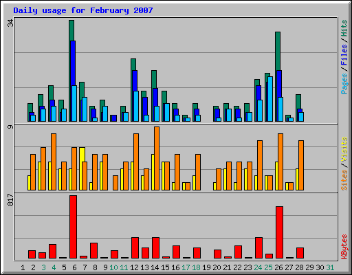 Daily usage for February 2007
