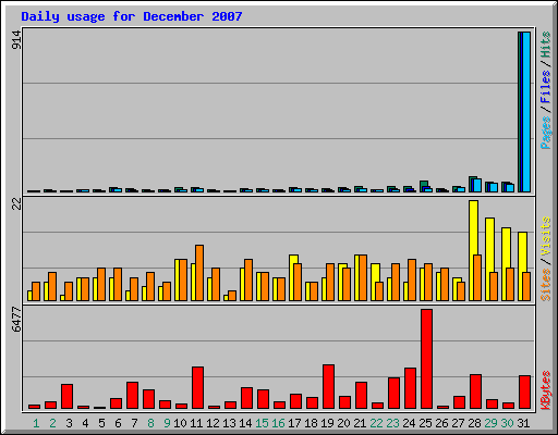 Daily usage for December 2007